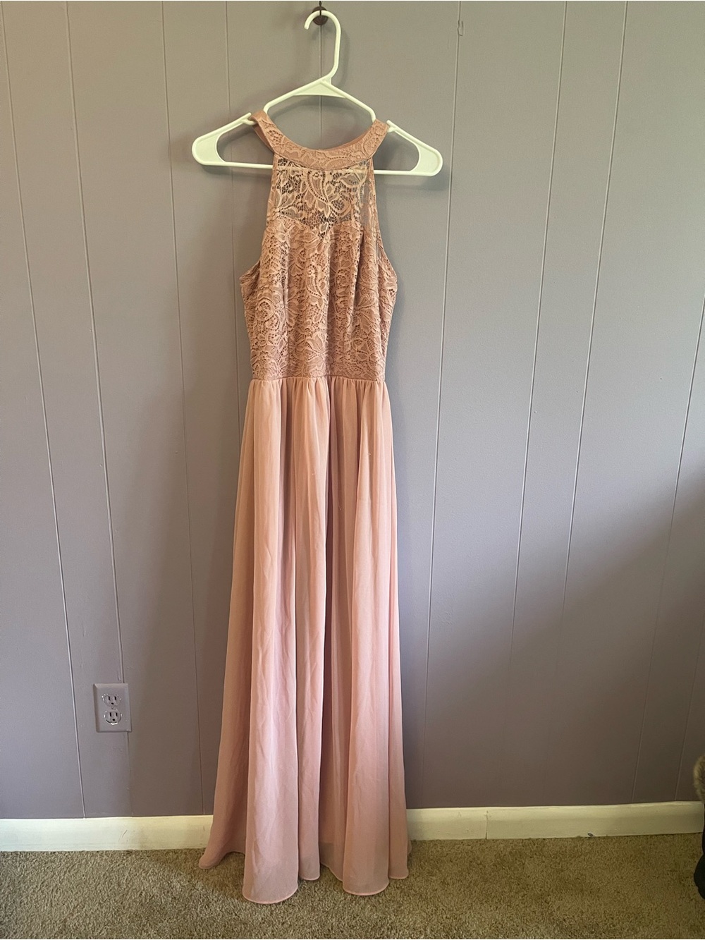 Blush Pink Lace Halter Maxi Dress